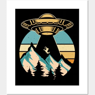 Retro alien ufo mountain hiking Posters and Art